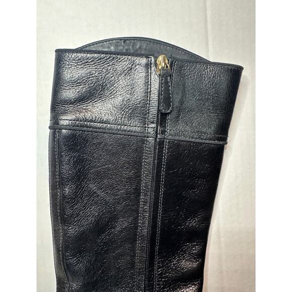 Tory Burch Size 5.5 Logo Tall Side Zipper Riding Boot Black Leather Quiet Luxury - Picture 9 of 12
